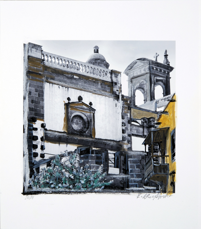 ONE DAY | LAS PALMAS No25 | Ralf Wehrle und Uwe Frank Mixed Media - Fine - Art - Print mit Kreide ca. 16,5x16,5 cm | gerahmt 30x30 cm mit Passepartout und schwarzem Holzrahmen  Original | Unikat | signiert